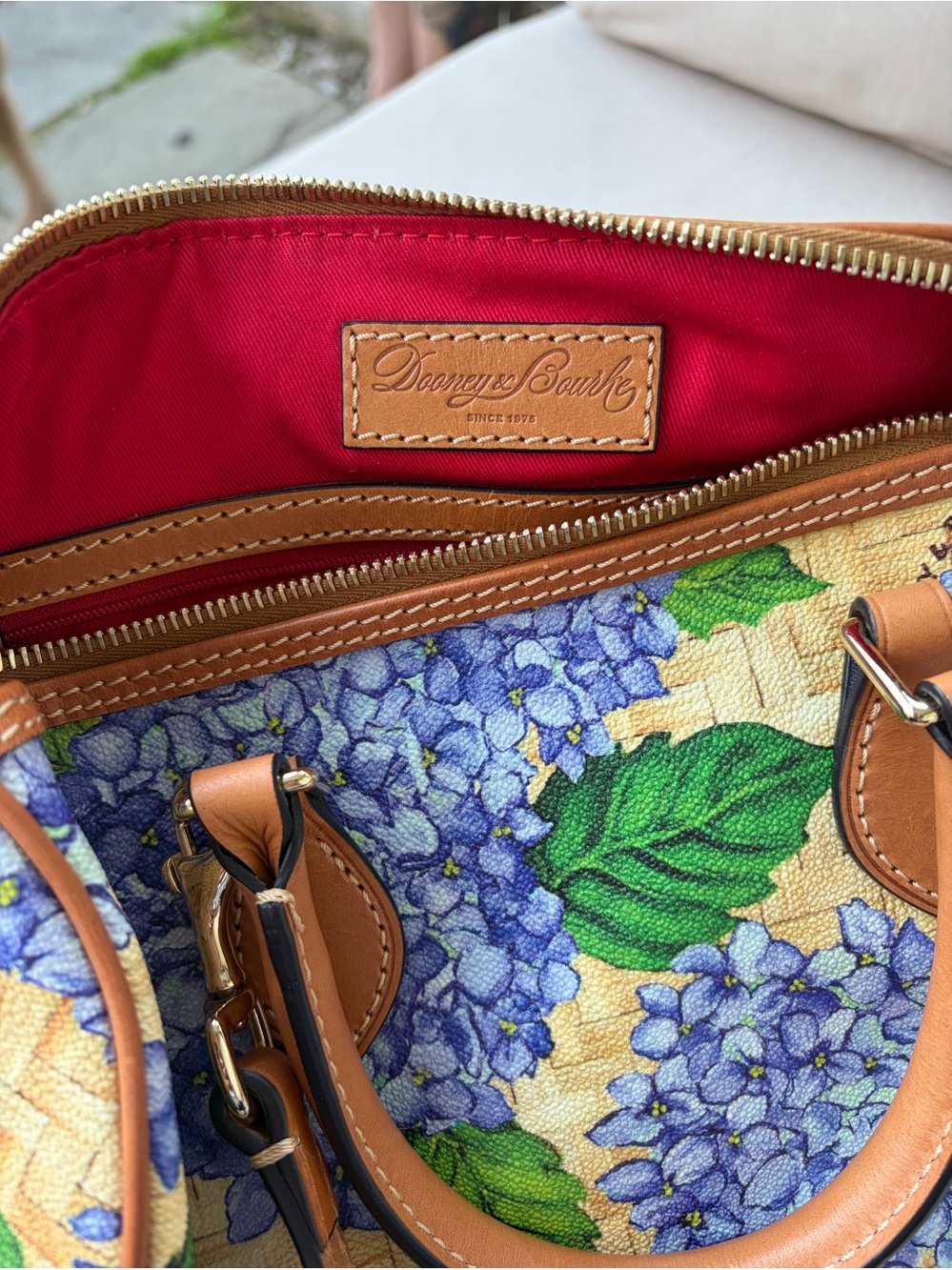 Dooney & Bourke Hydrangea Satchel in Blue and Tan - Picture 2 of 5
